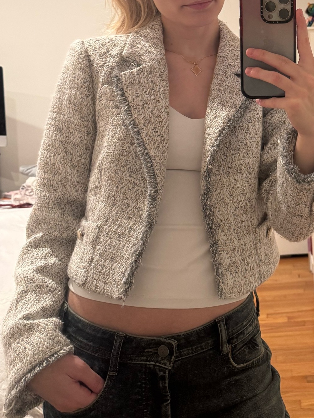 PAIGE Cropped Blazer in Light Gray